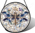 Stained Glass Window Hanging, Dragonfly Flower Suncatcher for Doors Home Sun Catchers Decoration and Christmas, Mother's Day Birthday Gifts for Women, Men, and Mom 7.8 in