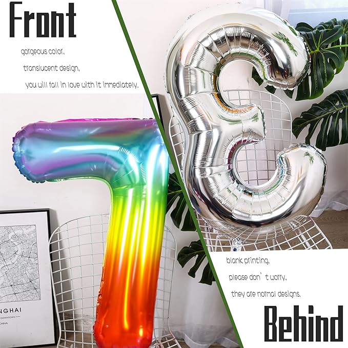 Number Balloon | Number 7 Balloon for 7th Rainbow Birthday Decorations | Giant Multicolor Mylar 7 Balloon Number - 40 Inch | Big Foil Colorful 7 Birthday Balloon for Anniversary Party Supplies Favors