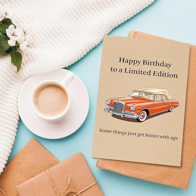 Funny Classic Car Birthday Card for Him Her, Getting Older Birthday Card for Men Women, 50 60 70 80 Years Old Bday Cards Gift, Some Things Just Get Better With Age