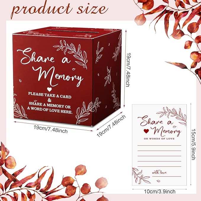 Pajean 50 Pcs Share a Memory Cards for Collections of Life, Memory Cards Box for Guest Ideas Funeral Graduation Wedding Bridal Shower Birthday Anniversary Retirement(Red)