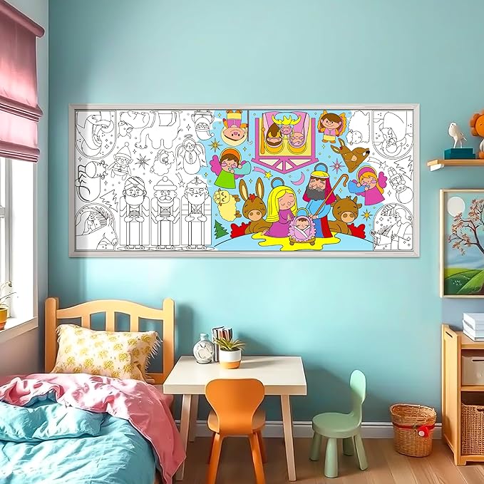 OHOME Jesus Giant Coloring Poster/Tablecloth - Gifts for Christians - Jesus Birthday Party Decorations - 30 x 72 Inches Kids Crafts Activities Decor Party Supplies
