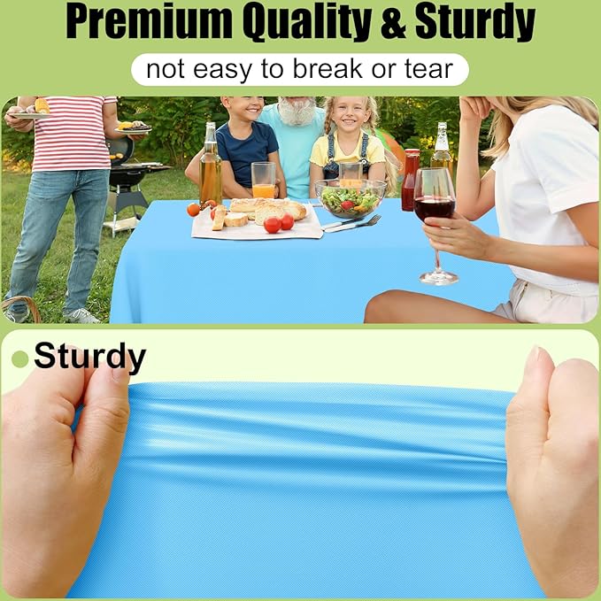 Smiry Disposable Table Cloth - 6 Pack, 54 x 108 Inch Waterproof Rectangle Tablecloths for Parties, Decorative Plastic Table Cover, Leakproof & Sturdy, Light Blue
