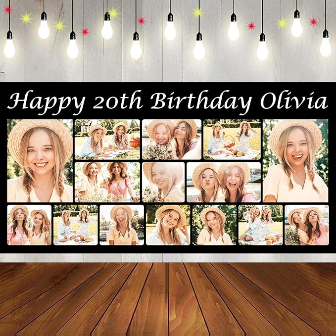 Custom Happy Birthday Banner Personalized Banners and Signs with Photo Name for Women Men Kids Party Decorations Supplies Indoor Outdoor Birthday Gifts Style 09