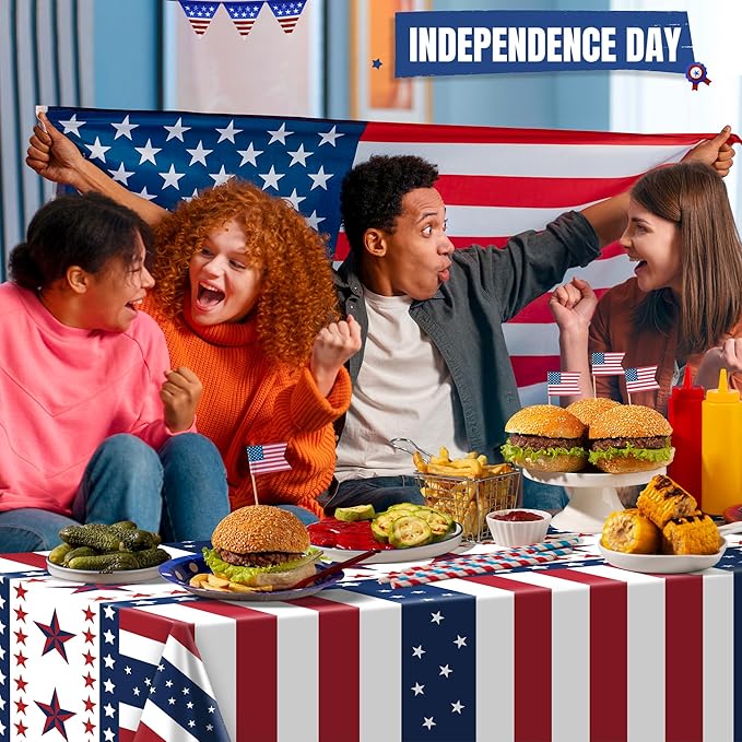 OHOME 4th of July Decorations - Red White and Blue Tablecloth for Memorial Day - Fourth of July Accessories for Home Outdoor | 250 America Anniversary USA Patriotic American Flag Party Favors,2 Pack