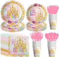 Princess 3rd Birthday Party Decorations Tableware, Pink and Gold Princess Theme Her Royal 3ness Birthday Party Supplies, Paper Plate, Cup, Napkin, Disposable Cutlery, Serve 24
