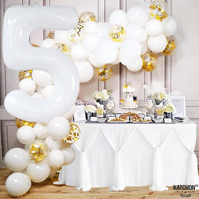 White Number 5 Balloons for 5th Birthday Decorations - Large 40 Inch 5th Birthday Decorations | 5 balloon number| Birthday Number Balloons | White 5th Birthday Party Supplies