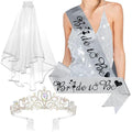 CIEHER Crystal Crown + Bride To Be Sash + Veil Set, Bachelorette Party Favors Bridal Shower Decorations