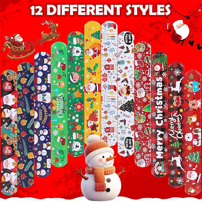 Christmas Slap Bracelets for Kids 36 PCS Christmas Party Favors for Kids Supplies Bulk Xmas Snap Bracelets Stocking Stuffers Goodie Bag Stuffers Classrooom Prizes Toys Gifts for Students Girls Boys