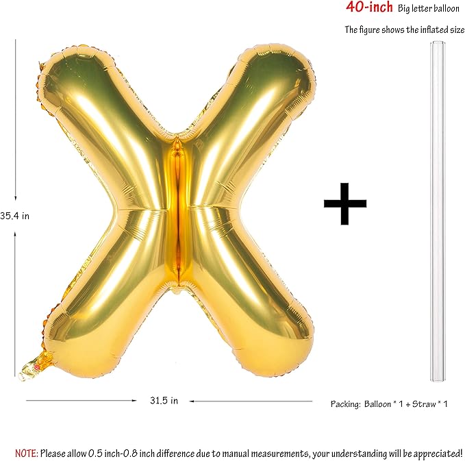Letter Balloons 40 Inch Giant Jumbo Helium Foil Mylar for Party Decorations Gold X