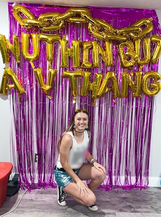 Tinsel Backdrops Curtains Party Decorations, Purple Streamers Birthday Decoration for 30th Women Men, Photo Booth Props for Wedding, 2Pack 3.28X6.56Ft