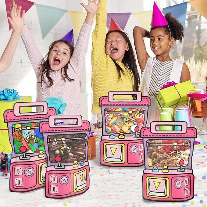 EONSUI 30PCS Plastic Claw Machine Shaped Goodies Bags with Handles for Kids Birthday, Back to School Supplies, Baby Shower, Party, Wedding, Reusable Bulk Gift Wrapper for Candy, Snacks, Chocolate