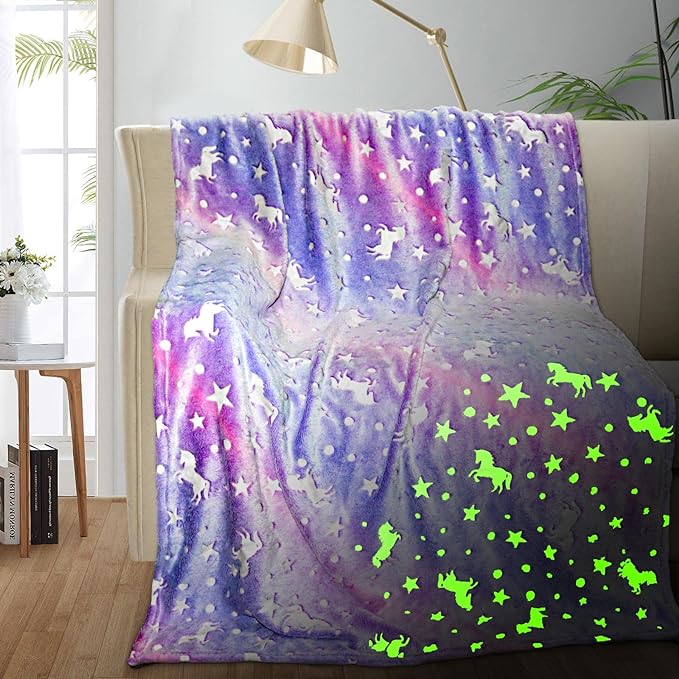 TEHALK Personalized Unicorn Blanket for Girls, Glow in The Dark, Fleece 60"x80"