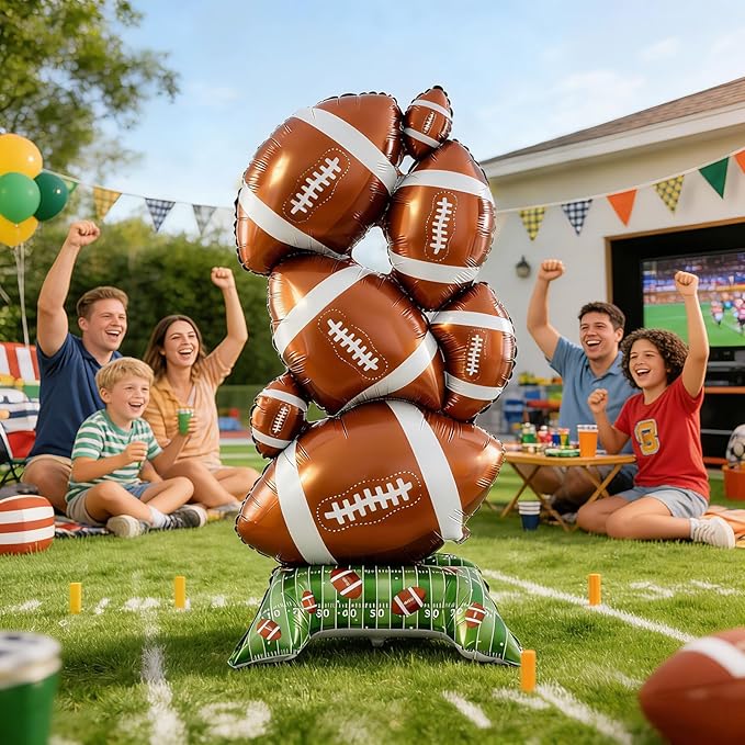 2-Piece Football Party Decoration Set - 5 ft Large Self Standing Football Foil Balloons, Suitable for Game Day Celebrations and Sports Themed Party Decorations (Football Pile)