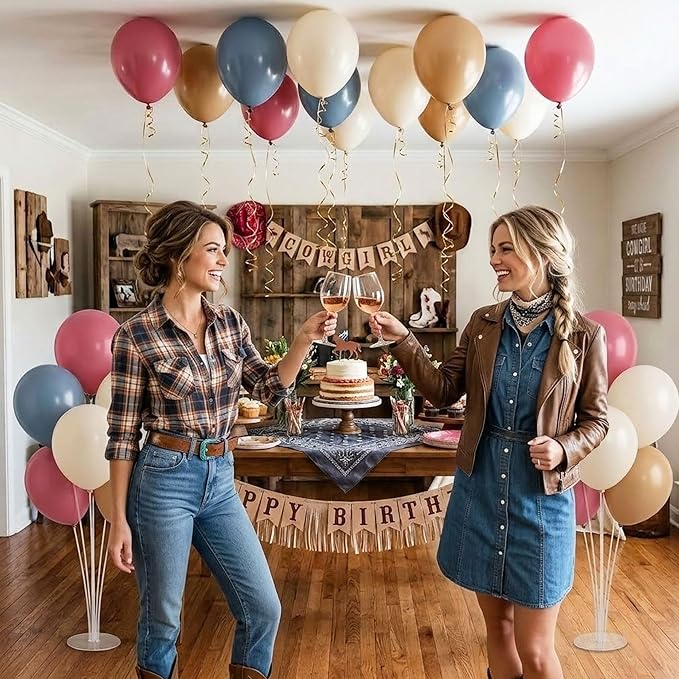 Cowgirl Balloon Arch Kit, Dusty Blue Dusty Pink Sand White Light Brown Balloon Garland with Paisley Bandana, for Western Rodeo Birthday Baby Shower Party Decorations