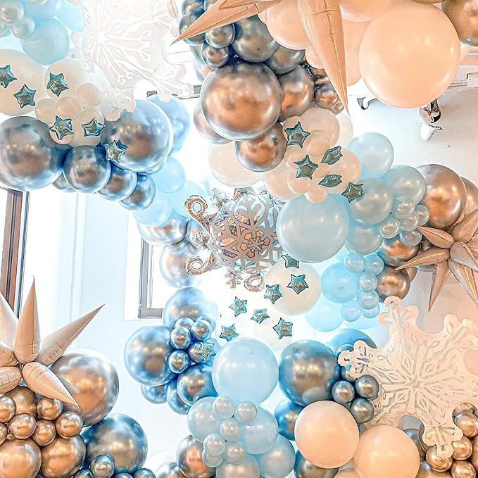 Frozen Balloon Arch Garland Kit, 164Pcs Winter Wonderland Balloon Arch Kit Blue Purple Clear Snowflake Balloons for Winter Wonderland Theme Baby Shower Snow Girl Princess Birthday Decorations