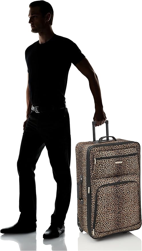 Rockland Fashion Softside 4 Piece Luggage Set, Expandable, (14" Tote/19"/24"/28"), Leopard