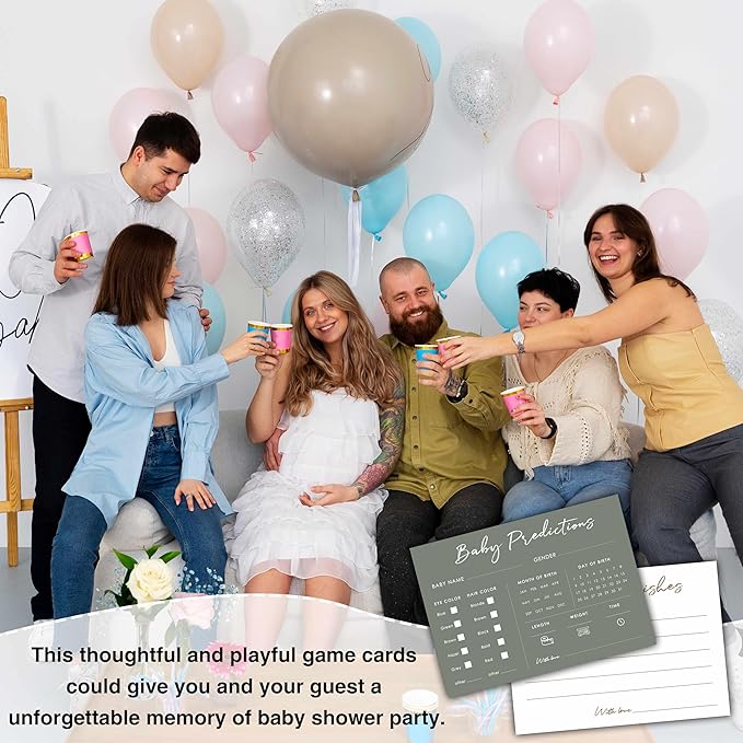 Baby Predictions and Advice Cards, 5" x 7" Minimalism Baby Shower Predictions Cards, Daily Party Games & Activities Favors for Newparents - G07