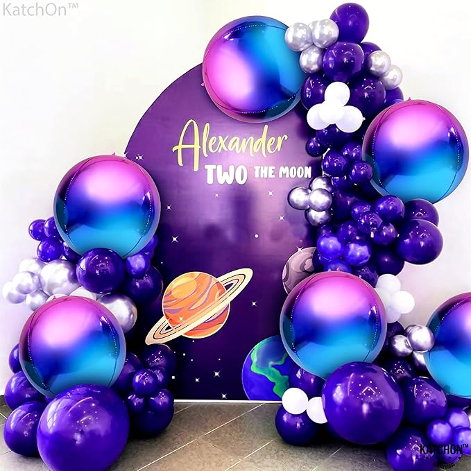 KatchOn, Purple Galaxy Balloons - 22 Inch, Pack of 12 | Round 4D Metallic Balloon for Galaxy Birthday Party Decorations | Iridescent Balloon | Purple and Blue Balloons for Mermaid Party Decorations