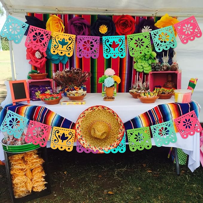 4 Mexican Fiesta Party Decorations Banners - Cinco de Mayo, Day of The Dead Papel Picado, Dia de Los Muertos Garland for Fiesta Birthday, Baby Shower, Festive Wall Decoration Flags