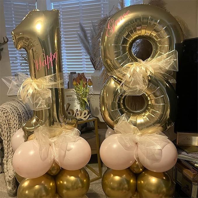 80th Birthday Balloons Champagne Gold for Women, 40 Inch Giant Gold Foil Number 80 Balloons Self Inflating, Light Gold Digit 8 & 0 Helium Balloons for Men 80th Anniversary Party Decorations Supplies