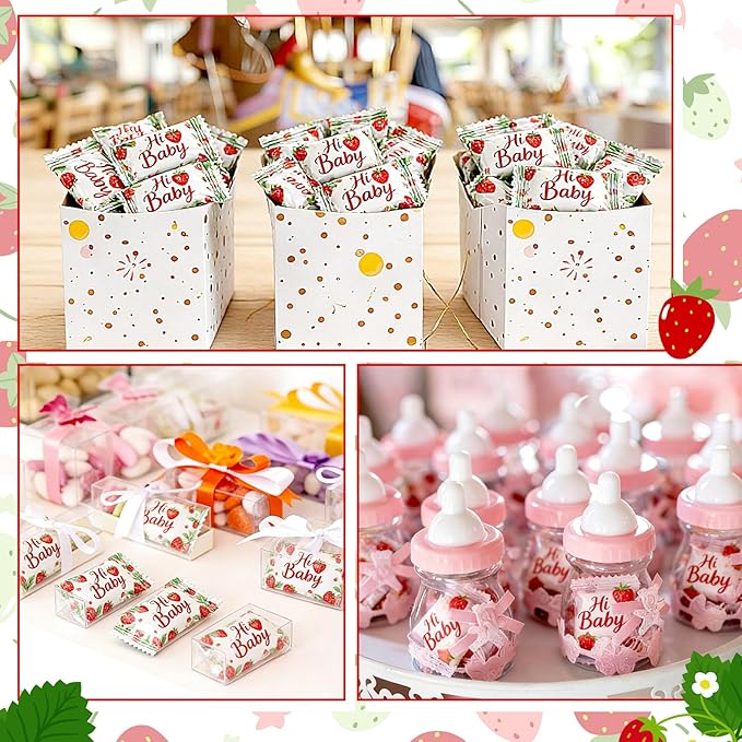 Naucoos Strawberry Baby Shower Candy - 26.5 oz. Bag - 150 Individually Wrapped Hard to Soft Mints It's a Girl Red Candy for Baby Shower Gender Reveal Party Favors Recovery Goodie Bags