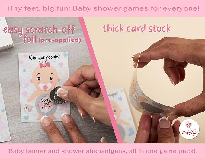Party Hearty Baby Shower Games for Girl, 33 Poopie Emoji Scratch Off Lottery Tickets, Baby Games Ideas, Scratch Off Game