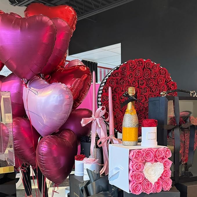 Wine Red Heart Balloons, 18 Inch 12 Pcs Burgundy Red and Pink Foil Heart Balloons Red and Rose Gold Heart Shape Foil Balloons Party Decoration for Birthday Wedding Valentines Anniversary