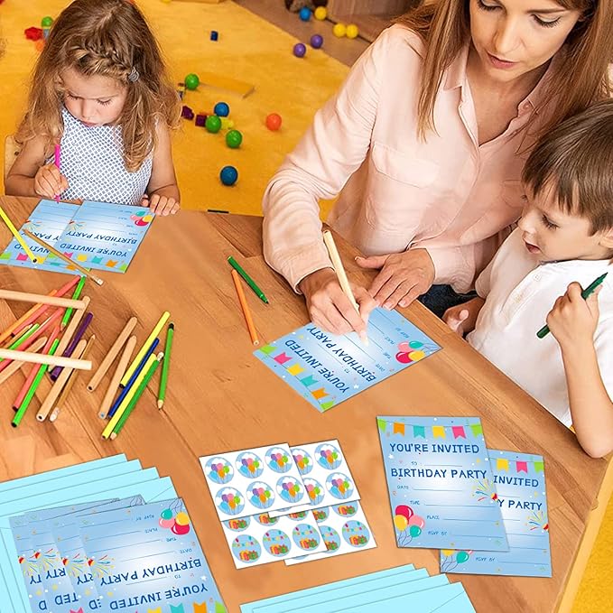 30 Pack Birthday Party Invitations Set Boys Girls Kids Invite Cards with Envelopes Printed Birthday Invitations Supplies with Sticker Labels Decorations for Surprise Party Baby Shower Boys Party