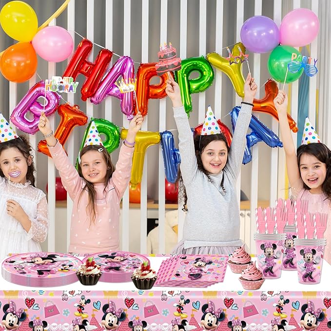 141pcs Minnie Birthday Tableware Decorations Party Plates Cups Soccer Theme Napkins Beach Ball Tablecloth for Soccer Party Decoration (Minnie)