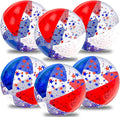 TURNMEON 6 Pack 20 Inch Patriotic Inflatable Beach Balls Bulk, 4th of July Confetti Red White and Blue Large Beach Ball for Kids Adults Beach & Summer Pool Party Decorations,Outdoor Pool Toys Game