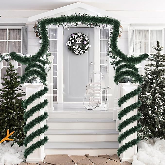 50FT PVC Green Christmas Tinsel Garland Tinsel Twist Greenery Garland for Christmas Tree Decorations, Xmas Tree Decor for Home Indoor Party Supplies