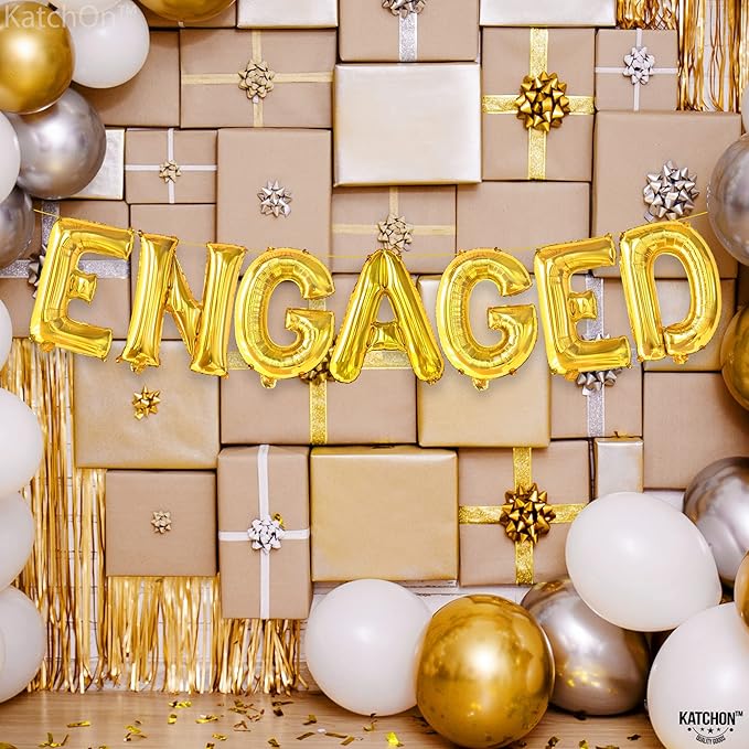 KatchOn, Gold Foil Engaged Balloons Letter - 16 Inch | Engagement Balloons for Engagement Party Decorations | Bachelorette Party Decorations | Engaged Gold Balloons for Engaged Decoration