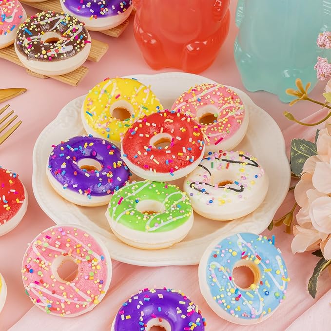 8pcs Donut Stress Ball, 2" Artificial Donut Stress Relief Exercise Balls, Small Fake Donuts for Birthday Party Favors, Shop Decoration, Shooting Props Display