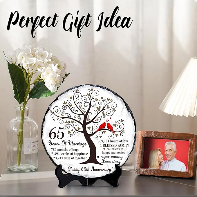 Blue Sapphire Couple Slate Plate – 65th Wedding Gifts for Parents & Couples – Unique 65th Anniversary Wedding Gift Ideas – 65 Years of Marriage Decoration, Plaque, Keepsake