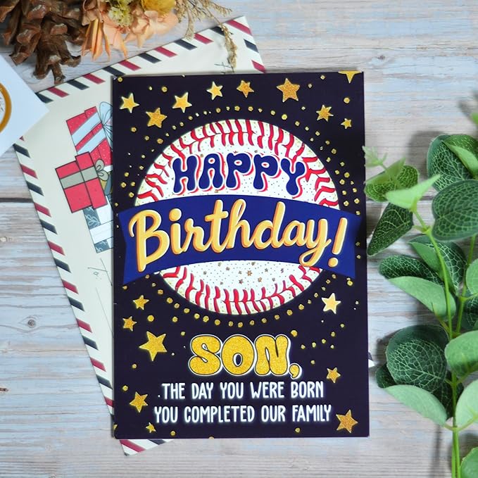 Birthday Card for Son, Son Birthday Card with Seal and Envelope, Sons Cards from Mom, Dad, Parents