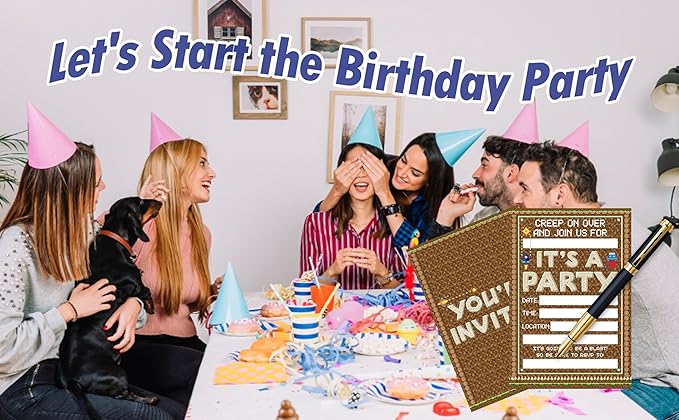 CLIRBE Games Birthday Party Invitations, Funny Birthday Invitations For Brother Bro Teen Boys Girls, 20 Invites Cards With 20 Envelopes, Party Supplies Favors -H09