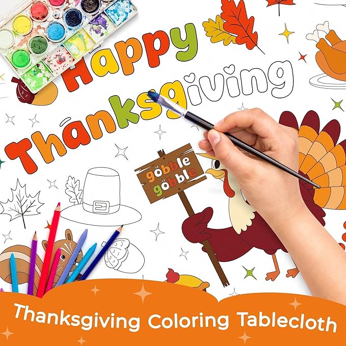 Childom 1 Pack Thanksgiving Coloring Tablecloth for Kids,Thanksgiving Crafts for Kids,30 x 72 Inch Disposable Paper Table Cover,Giant Coloring Poster for Children Gifts Games Activities Holiday Party