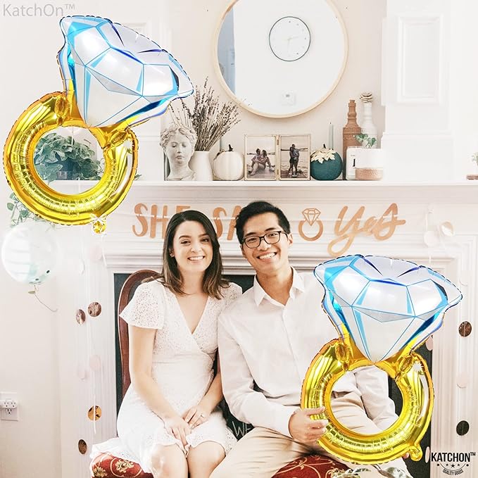 KatchOn, 2 Piece Diamond Ring Balloon, 30 Inch, Engagement, Wedding, Bachelorette Party Decorations