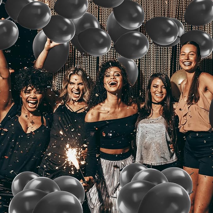 Link Balloons 12 Inch - 100 Pcs Quick Link Balloon Latex Linking Balloons Connected Linkable Balloon Birthday Wedding Party Decorations(Black-)