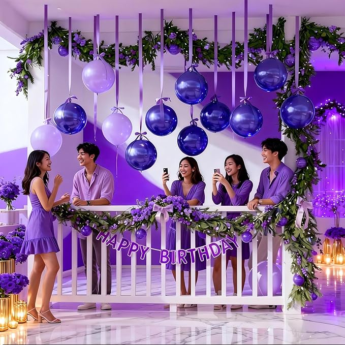 14 Pcs Dark Purple Round Foil Balloons 22/15/10 4D Ball Balloons Purple Metallic Balloon Ornament Mylar Balloon Chrome for Birthday Graduation Wedding Anniversary New Year Disco Party Decor