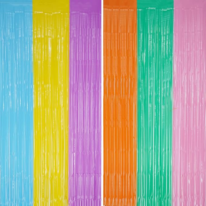 2 Pack Foil Fringe Backdrop - Pastel Combo Rainbow Shiny Tinsel Curtains for Party Decoration/Photo Booth Props - 3.3x6.6 FT Metallic Foil Backdrop for Birthday/Wedding/Graduation/Christmas