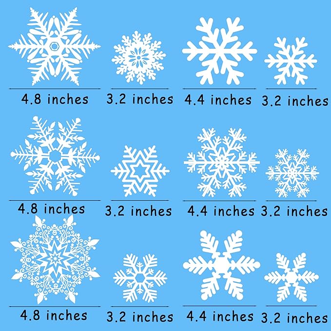 White Snowflake Window Clings for Christmas Decorations, Holiday Frozen Winter Wonderland Party Supplies, PVC Snowflake Static Stickers for Window Glass, 180PCS (Plain White)