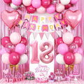 18th Birthday Decorations for Girls,Hot Pink 18th Birthday Balloons with Happy Birthday Banner Fringe Curtain Heart Foil Balloons for 18 Year Old Birthday Decor
