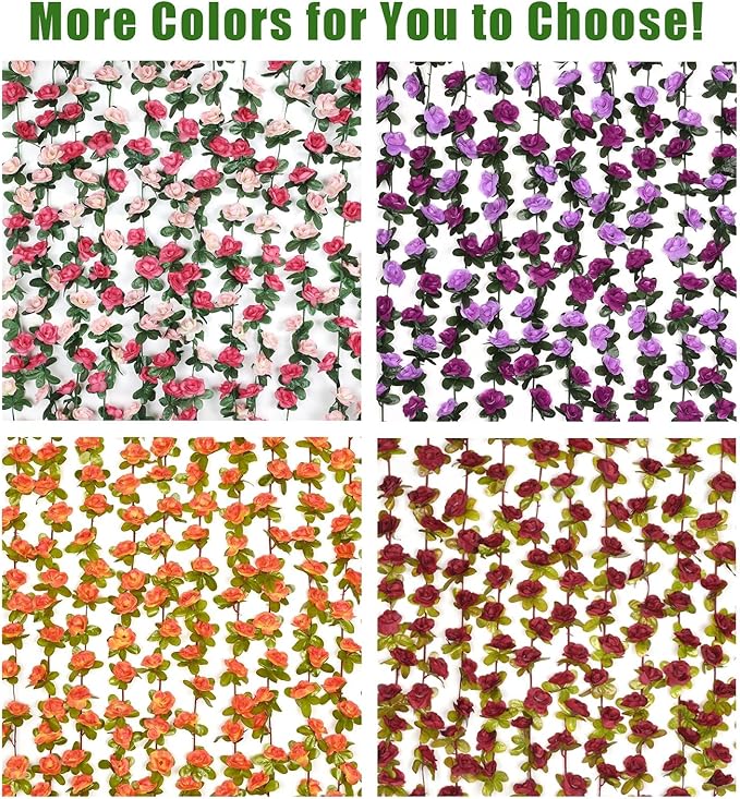 BLEUM CADE 5Pcs 41Ft Flower Garland Artificial Rose Vines for Bedroom, Cute Fake Hanging Flower Vines Floral Garland Decorations for Wedding Party Wall Room Decor Aesthetic