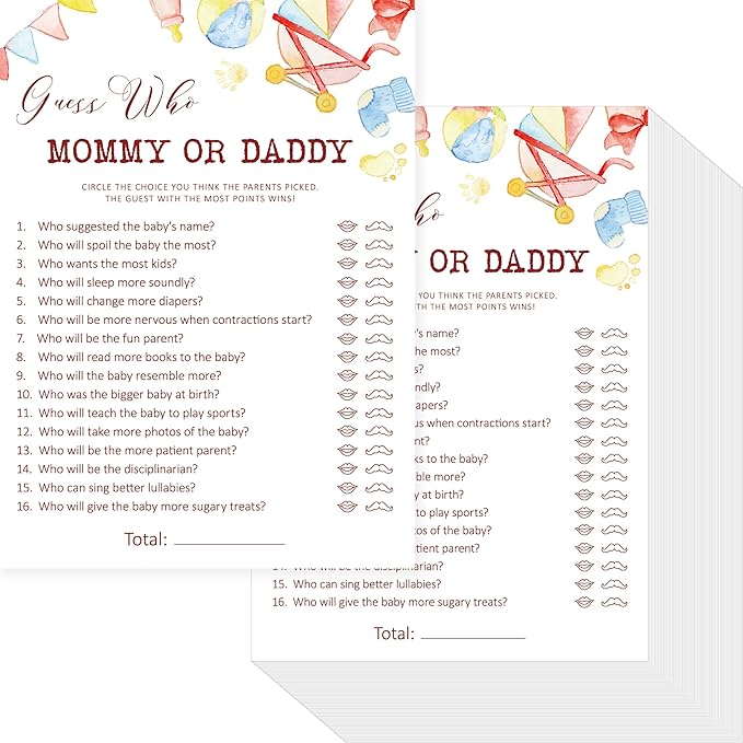 55PCS Baby Shower Games, Guess Who Mommy or Daddy Game Cards Fun Baby Shower Party Games Gender Neutral for Girls or Boys