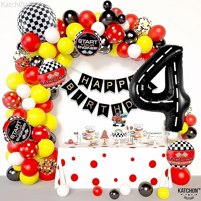 KatchOn, Giant, Construction Balloons - 40 Inch, Construction 4 Balloon | Construction Party Balloons, 4th Birthday Decoration Boy | Race Car Birthday Balloons, Race Car Birthday Party Decorations