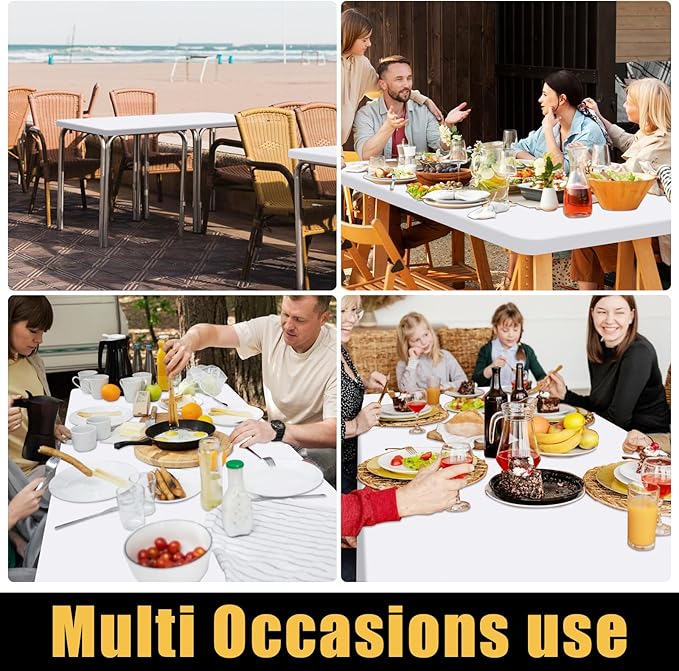 Smiry 2 Pack Rectangle Picnic Table Cloth, Waterproof Elastic Fitted Tablecloths, Washable Polyester Rectangular Patio Table Cover for Camping, Indoor and Outdoor (White, 30"x60")