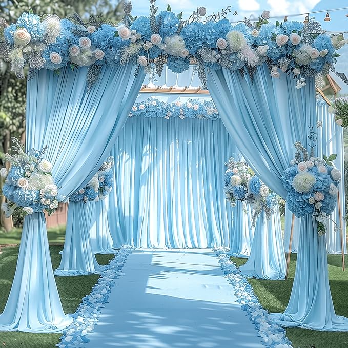 24x10FT Baby Blue Backdrop Curtains for Wedding Parties, Wrinkle Free Polyester Photography Backdrop Drapes for Wedding Baby Shower Birthday Parties Stage Background Stand Decorations 4x10ft,6 Panels