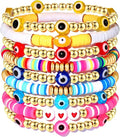 Surfer Heishi Bracelets for Women Stackable Rainbow Vinyl Disc Clay Beaded Stretch Bracelets Elastic Layering Friendship Bracelets Boho Summer Beach Jewelry