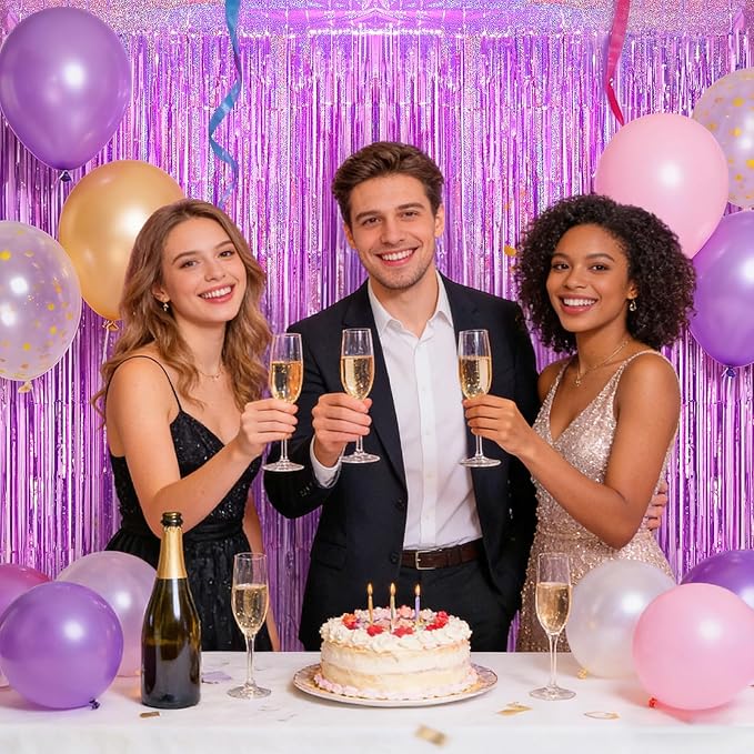 2 Pack Shiny Pink Foil Fringe Curtains | Party Streamers & Photo Booth Backdrop for Birthday, Wedding, Baby Shower, Bachelorette & Graduation
